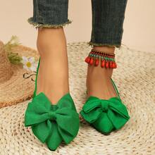 Sandalias planas con puntera puntiaguda, decoradas con un lazo verde, ajustables, de moda para mujer - Verde - Ver 5