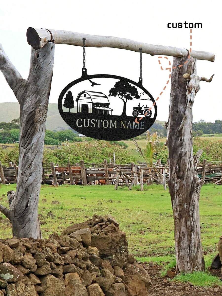 Personalized Farmhouse Decor Country Farm Sign Custom Text Home Tractor Plant Decor Suitable For Garden Country Decoration Christmas Gifts For Dad - Black - View 1