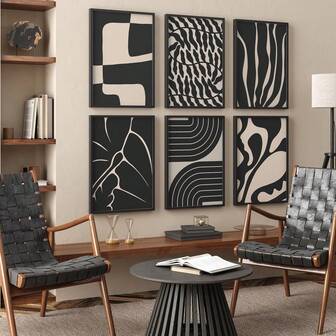1/3pcs Modern Black Art Prints, Mid Century Modern Art Posters, Black And Beige Modern Gallery Wall Arts,Minimalist Art Printmaking Optional Frame ,Wall Art With Frame