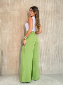 YING ZI Stone Mode Formal Tailored Wide Leg Trousers - Olive Green - View 2