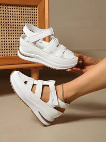 Women Platform Wedge Sport Sandals, Waterproof Closed Toe Gladiator Sandals, Fashion Hollow Chunky Sole Magic Tape Casual Shoes, Summer Elevator Comfort Sandals, Round Toe Soft Leisure Walking Shoes, Women Party Essential Comfy Wedge Sandals, Solid Color Thick Bottom Sandals For Ladies