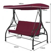 2025-NEW SFART 3 Seater Swing Chair, Hammock Bench Garden Swing Seat  Adjustable Canopy And Cushions, Outdoor Hanging Rocking Chair For Balcony Backyard Poolside (Beige)Wine RedWine Red - Bildfarbe - View 2