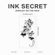INK SECRET 1 件优雅青色蛇防水耐用草本纹身贴男女适用帅气酷炫符号手臂、小腿、腰部、锁骨、胸部和背部 - 黑色 - 查看 6