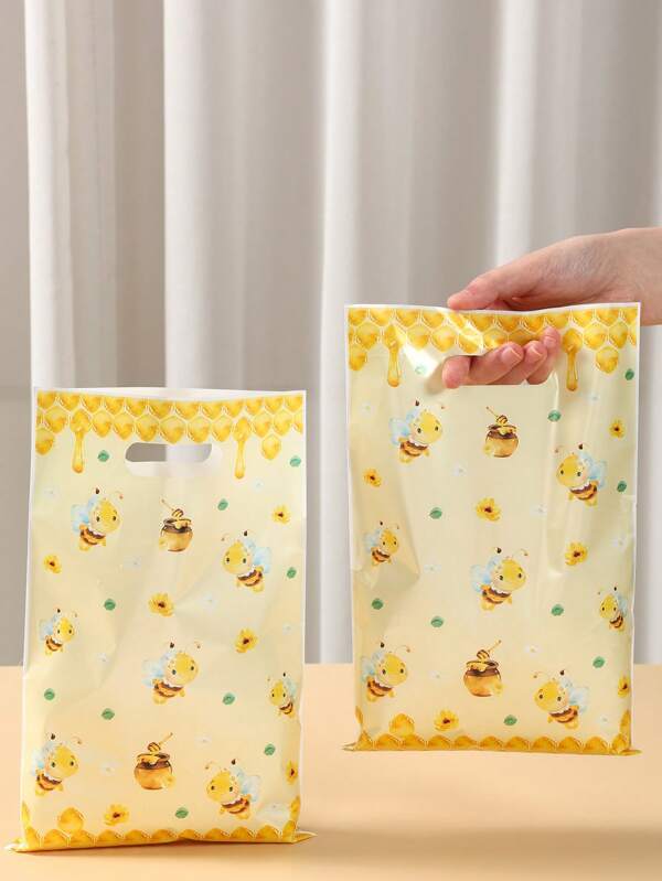 10/25/50pcs Little Bee Style Plastic Gift Handbags, Party Treat Gift Bags, Small Thank You Gift Packing Bags, Yellow Little Bee Theme Happy Birthday Babe Shower Gender Reveal Graduation Party Gift Wrapping Supplies