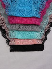 6pcs Solid Color Romantic-Style French Knit Fabric Bow Decor Breathable Lace Women's Panties