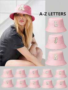 1pc Adjustable A-Z Letter Print Bucket Hat, Outdoor UV Protection Casual Hat For Spring, Autumn Travel, Beach, For Men And Women - Bucket Hat - View 10
