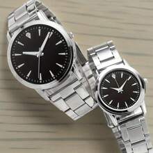 Set de 2 relojes de cuarzo con correa y esfera metálica - Apropiados para ocasiones de negocios y casual, gran regalo para hombres y mujeres