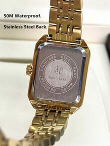 1pc Pablo Raez 18K Gold Plated Women's Wrist Watch, Elegant Stainless Steel Watch, Rectangular Accessory, Luxury Jewelry, Original Design, Charming, Silver Gold Plated, Non-Fading, Women's Formal Wrist Watch, Thick Steel Bracelet, Square Case, Top-Grade New AAA Design, Quartz Retro Wrist Watch, Business, Dream, Graduation, Wedding Gift - Gold - View 12