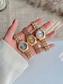 1pc Women Golden Round Dial With Alloy Strap Casual Luxury Quartz Wristwatch Watch Suitable For Women Party,Holiday,Birthday Wear Or As Sisters,The Best Gift For A Lady - one-size - View 1