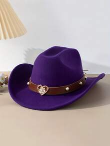 1 件心形雪花设计水钻镶嵌铜珠编织带西部优雅牛仔帽 - 涤纶、轻质、编织面料、西部牛仔帽 - 母亲节礼物