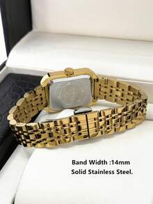 1pc Pablo Raez 18K Gold Plated Women's Wrist Watch, Elegant Stainless Steel Watch, Rectangular Accessory, Luxury Jewelry, Original Design, Charming, Silver Gold Plated, Non-Fading, Women's Formal Wrist Watch, Thick Steel Bracelet, Square Case, Top-Grade New AAA Design, Quartz Retro Wrist Watch, Business, Dream, Graduation, Wedding Gift - Gold - View 11
