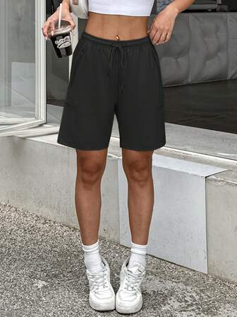 Short de ciclista negro para mujer, short deportivo holgado y transpirable con bolsillo de carga para exteriores