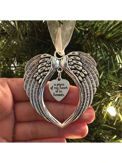 4pcs Angel Wings Ornaments, Christmas Tree Decor,Bell Charm Memorial Ornaments For Lost Loved Ones, Stainless Steel Angel Wings Decoration Tree Decoration Gift Box Home Decoration Pendant (Mom) Heart Wings Design Hanging Ornaments Craft, Party Favors,Home Decor ,Room Decor,Wall Decor Gifts Birthday
