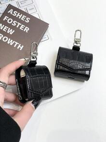 鳄鱼纹 1 件装纯黑色石纹皮革耳机保护壳带挂钩，适用于 Apple 1/2、Pro 2/3、4