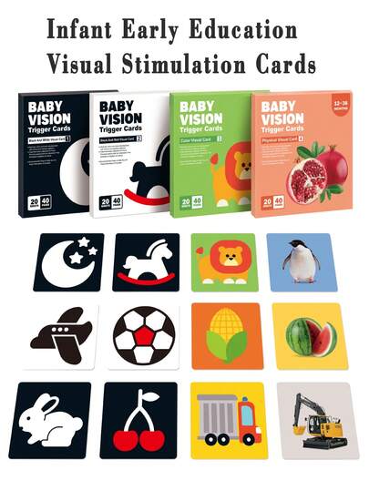 黑白闪卡适用于新生儿视觉刺激，0-36 个月婴儿彩色追踪卡，教育认知卡