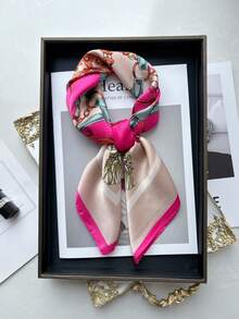 1 条仿丝印花围巾，时尚多功能头带/颈饰，适合日常使用
