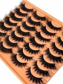 14 Pairs Premium 3D Faux Mink Eyelashes - Thick, Fluffy, Elegant D-Shaped Curled False Lashes, Natural Look, Fluffy Cat Eye Lashes, Suitable For Bold Eye Makeup, Reusable, Great For Beginners - 濃密款 - 查看 6