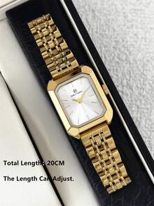 1pc Pablo Raez 18K Gold Plated Women's Wrist Watch, Elegant Stainless Steel Watch, Rectangular Accessory, Luxury Jewelry, Original Design, Charming, Silver Gold Plated, Non-Fading, Women's Formal Wrist Watch, Thick Steel Bracelet, Square Case, Top-Grade New AAA Design, Quartz Retro Wrist Watch, Business, Dream, Graduation, Wedding Gift - Gold - View 9