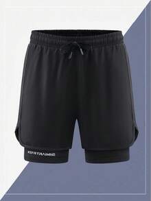 1 Piece Men Outdoor Sports Running Summer Breathable Quick-Drying Printed Shorts, Suitable For Spring/Summer Outdoor Running And Fitness - Black - View 2