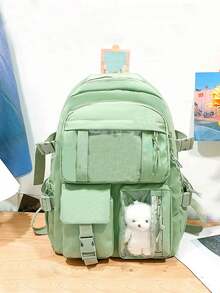 shinaier Large Capacity Anti-Theft Backpack With Multiple Pockets, Comes With Bear Charm - Green - View 1