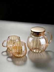 1pc Pumpkin Striped Colorful Glass Cold Water Pitcher For Living Room, Borosilicate Glass Lemon Tea Pot, Home Use