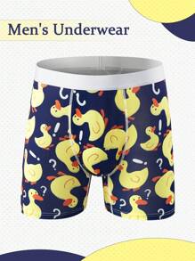 1 Pc Men's Fashionable Yellow Duck Sweatpants With Comfortable Soft Mesh Lining And Long-Leg Boxer Briefs