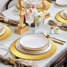 10pcs/50pcs Round Paper Placemats, Gold Disposable Table Mats With Mirrored Aluminum Foil Decoration For Dining, Restaurant, Wedding, Party, Festival, Christmas, New Year - Solid Color - View 5