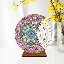 SNA Calendrier de bureau 2025 de nouveau style, calendrier perpétuel forme spéciale en bois à diamant, peinture diamant de la lune, décoration de bureau tournante faite main pour débutant, cadeau artisanal
