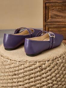 WHDXY 女士时尚法式方头平底鞋，仙女休闲一脚蹬乐福鞋，完美搭配牛仔裤和办公室服装 - 紫色 - 查看 6