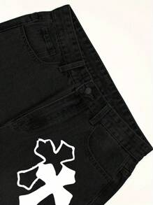 leev Jeans de pierna recta, jeans de mezclilla lavada con bolsillos en diagonal de algodón, jeans de mezclilla lavada de pierna ancha versátil, jeans rectos sueltos a juego para parejas de mezclilla cruzada, para primavera/verano/otoño