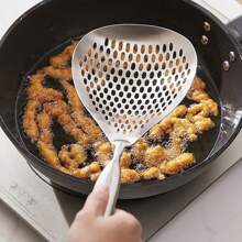 1 Piece 304 Stainless Steel Strainer Spoon, Large Size Oil Fryer Spoon, Integrated Kitchen Cooking Slotted Spoon For Pasta, Kitchen Gadgets, Dumpling Strainer