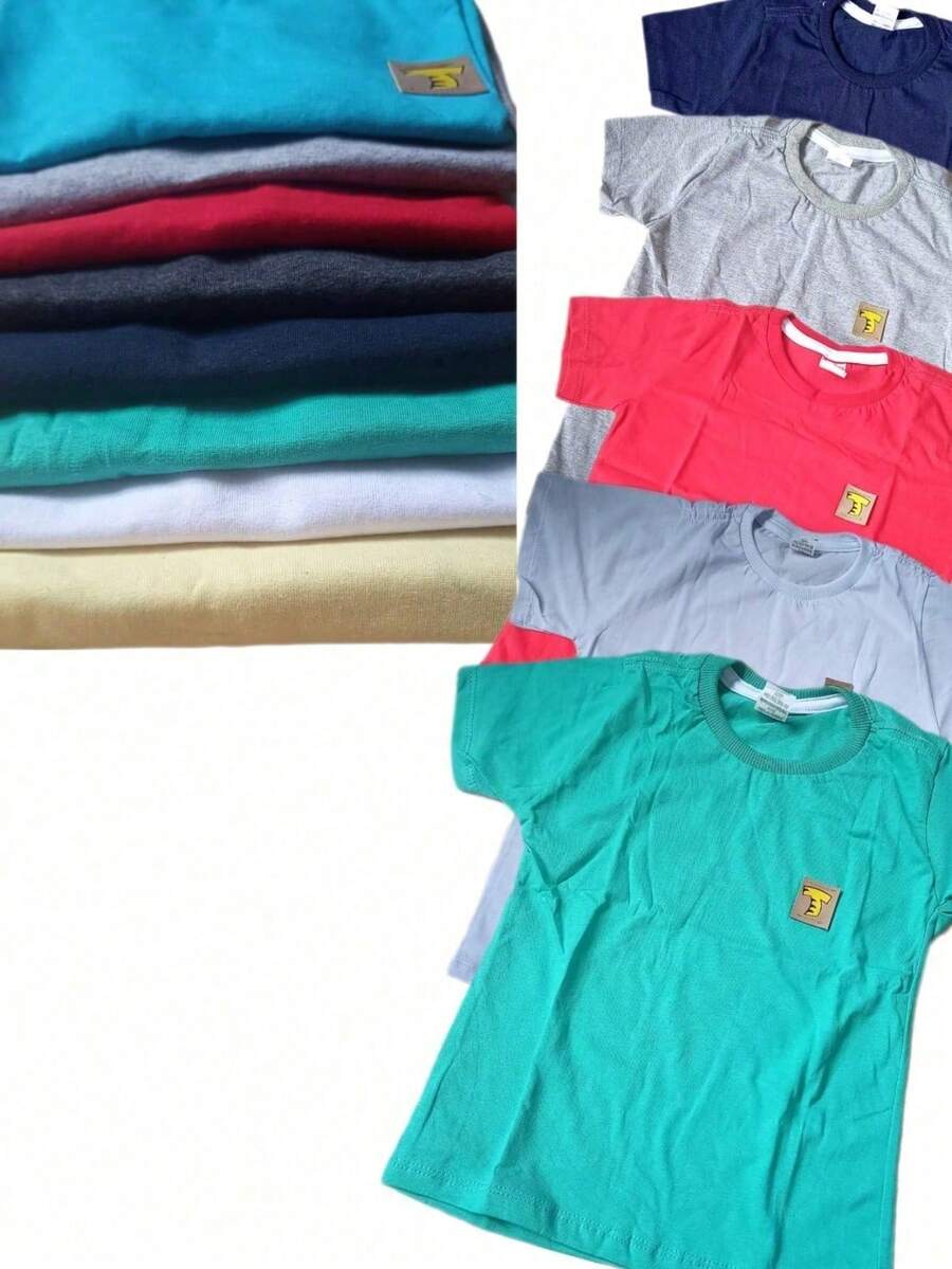 Kit com 5 Camisas Infantil Básica Lisa 2 a 14 anos - Multicolorido - Visão 1