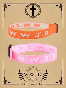 2条 Wwjd 字母提花针织手链，耶稣会怎么做？手绳保护祈祷手链，励志基督教饰品，适合青少年男孩女孩佩戴。