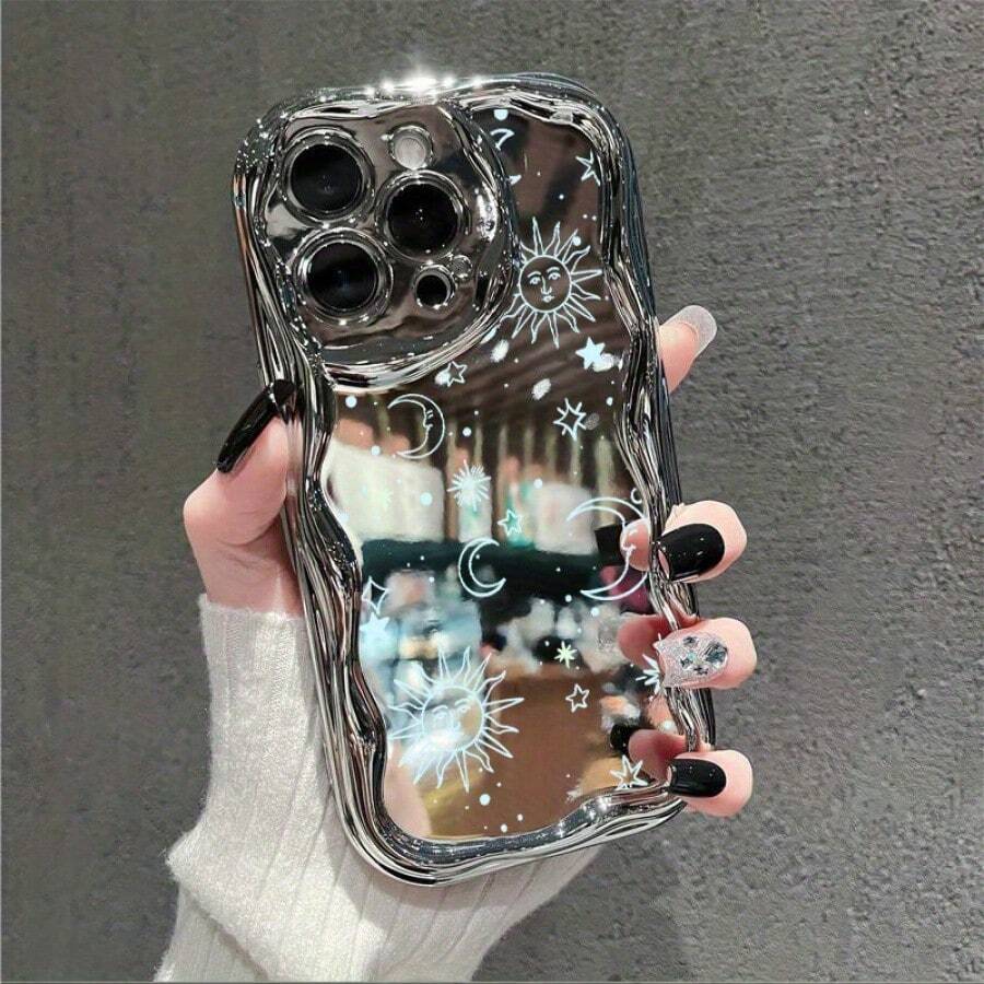 Funda para teléfono 1 pieza Diseño de TPU Teléfono ondulado galvanizado, evita el desgaste, transpirable, resistente al calor y al polvo, adecuado 11, 12, 13, 14, 15, 16 Plus Pro Promax XSMAX X/ XS - Plateado - Ver 1