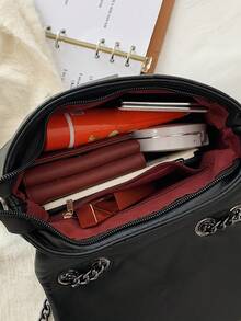 Fashionable Versatile Diamond Lattice Chain Strap Crossbody Shoulder Bag - Black - View 12