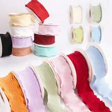 10 码荷叶边丝带装饰荷叶边丝带涤纶双层雪纺丝绸装饰罗缎丝带带轴适用于新娘花束礼品包装婚礼装饰 DIY 工艺品