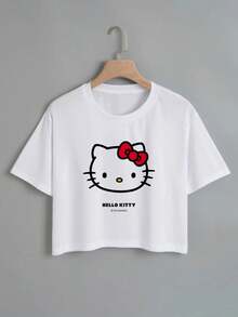 Hello Kitty 女款 T 恤、睡衣、趣味上衣、度假夏季穿搭、趣味睡衣、服飾、睡袍、家居休閒睡衣 - 白色 - 查看 4