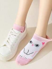 5 Pairs Cartoon Cute Kitten Pattern Women's Ankle Socks, Summer - Multicolor - View 6