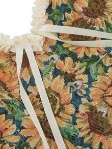 Oil Painting Printed Bouquet Corset Sunflower Pattern Corset Body Shaping Medieval Retro Corset Top, Back Tie Front Button - Multicolor - View 6