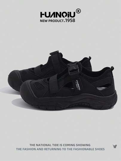 HUANQIU 2025新款女鞋女士沙滩鞋小白鞋时尚网面透气小白鞋百搭轻便舒适白鞋魔术贴软底休闲鞋米色四季鞋