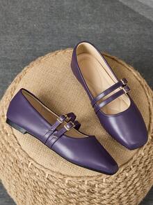 WHDXY 女士时尚法式方头平底鞋，仙女休闲一脚蹬乐福鞋，完美搭配牛仔裤和办公室服装 - 紫色 - 查看 3