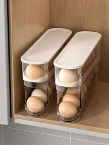 1 件双层冰箱滚动鸡蛋收纳盒，节省空间的冰箱侧门收纳盒，带安全隔间，易于打开盖子，让鸡蛋整齐可见，收纳架专为厨房储存鸡蛋托盘而设计，保鲜盒，适合复活节期间家庭使用，方便的节省空间的设计，家庭鸡蛋储存必备容器（颜色款式随机）