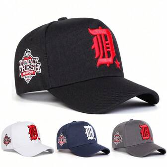 1pc Men's Gothic Letter D Embroidered 5-Panel Cap, Sports Baseball Hat For Outdoor Sun Protection, Casual, Spring Autumn Travel Beach Vacation