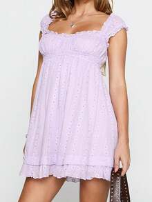 Women Summer Sleeveless Dress Floral Embroidery Loose Party A-Line Dress For Beach Club Streetwear - Màu tím hoa cà - Xem 2