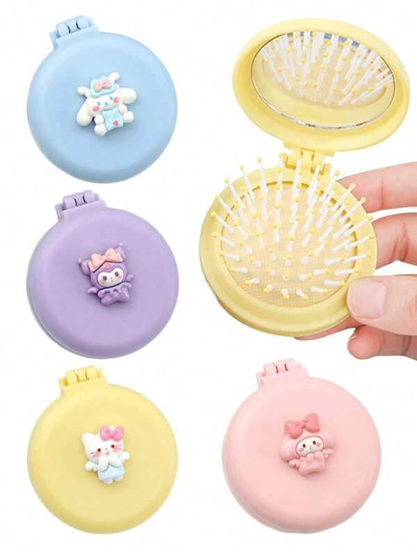 Sanrio 1 قطعة مرآة محمولة قابلة للطي كيوت كرتونية من سانريو هالو كيتي كورومي سينامورول ميلودي الكيتي القطة الكاواييه مع مشط هوائي هدايا لحفلات