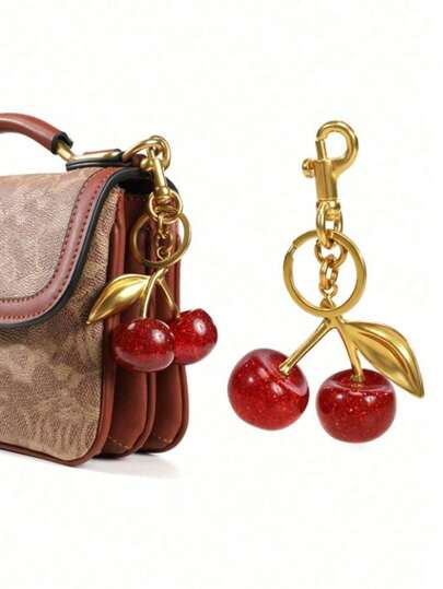 1pc Stylish Luxury Inspired Cherry Crystal Keychain, Creative Shiny Accessories For Daily Wear And Gifts Valentine's Day Gift Gifts