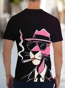 YXTEE Men's Casual T-Shirt - 3D Print Anime Cat Design, Polyester Short Sleeve, Stretchy, Machine Washable