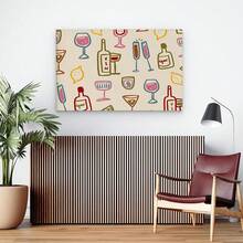 Impresión enmarcada de copas de bebida, impresión horizontal, impresión colorida de vino, arte de pared retro, impresiones de pared de cocina, impresión de paisaje, decoración estética - Enmarcado - Ver 4