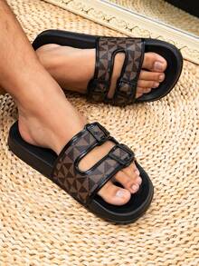 Men's Spring/Summer New Stylish Beach, Outdoor & Home Classic Two-Strap Slide Sandals - Brown - View 3