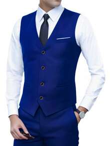 3pcs Men Business Suit Set, Including Jacket, Vest And Trousers, Slim Fit Stretchy Solid Color Work Formal Wear - Royal Blue - View 5